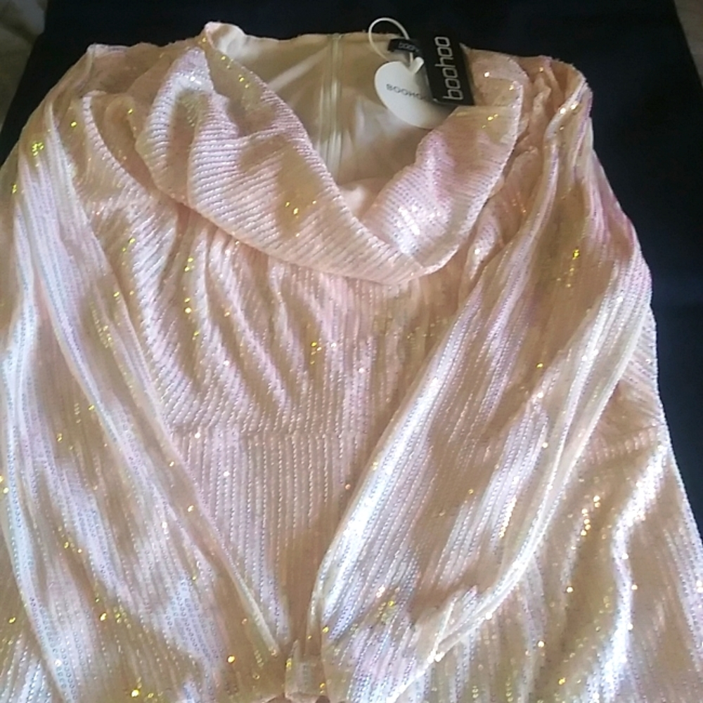 SOLD. Do not buy. Boohoo Plus Sequin Cowl Neck Mini Dress